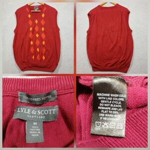 Lyle & Scott Argyle Sweater‎ Vest Men's M Red Orange 100% Cotton